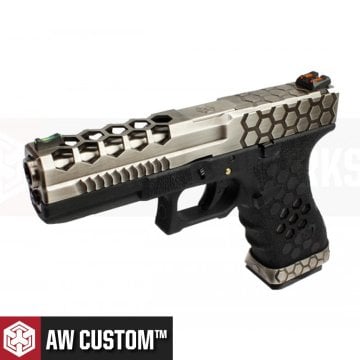 AW VX0100 GLOCK17 G17 HexCut GBB Airsoft Tabanca - Silver - Siyah