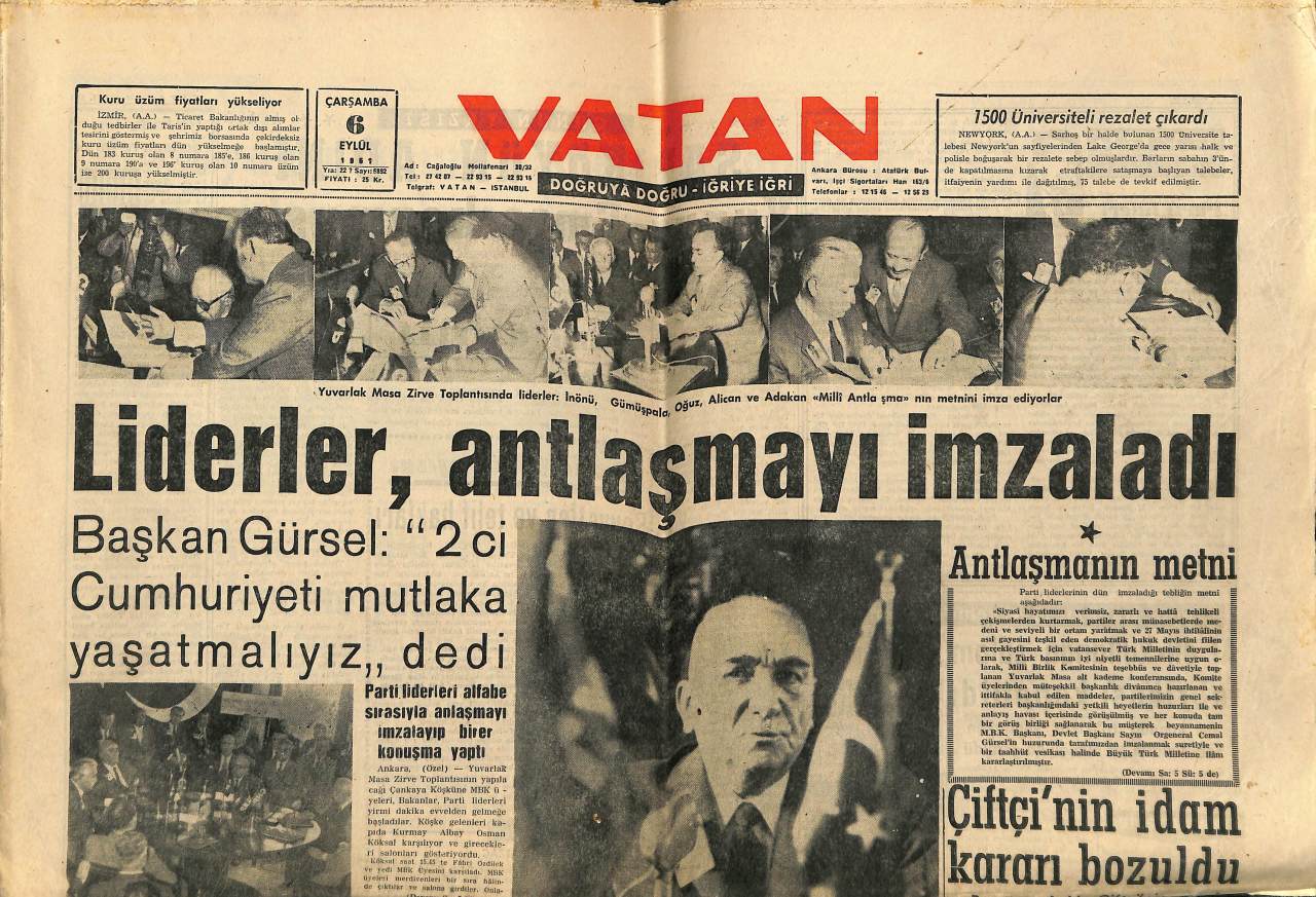 Vatan Gazetesi 6 Eylül 1961 - Ahmet Çiftçi'nin İdam Kararı Bozuldu GZ78733  - - Vatan