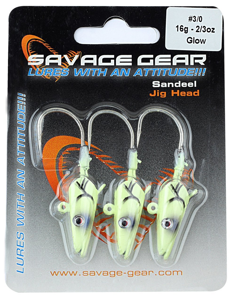 Savage gear Sandeel Jig Head 16g 3/0 - 3pcs Glow Suni Yem