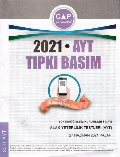 Çap Yayınları 2021 AYT Tıpkı Basım Çıkmış Sorular Çap Yayınları Çap Yayınları 2021 AYT Tıpkı Basım Çıkmış Sorular Çap Yayınları