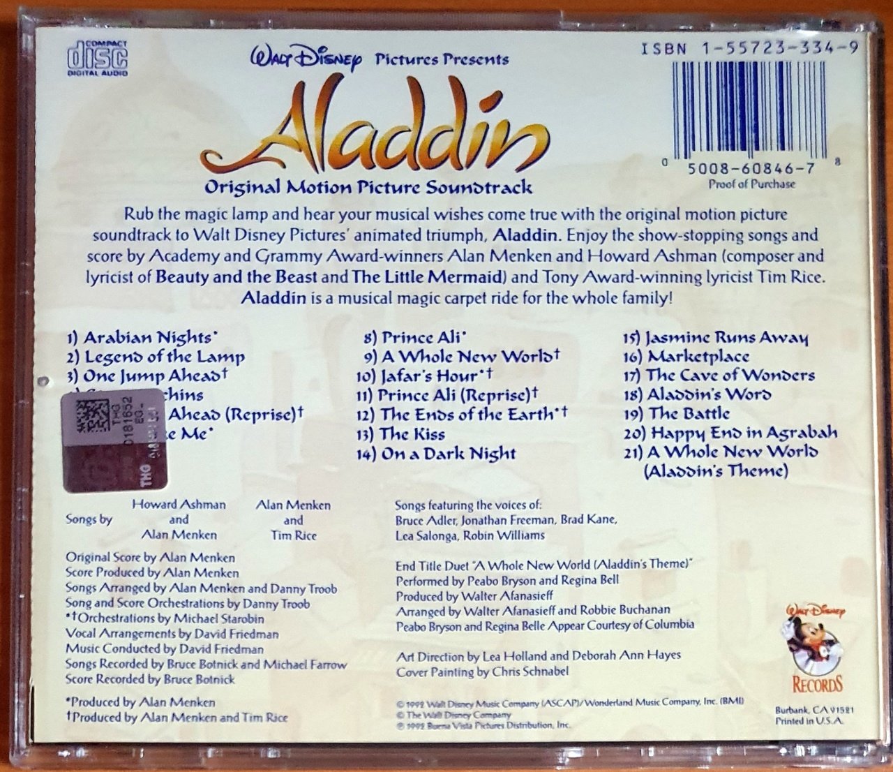 ALADDIN SOUNDTRACK / ALAN MENKEN, TIM RICE, HOWARD ASHMAN (1992) - CD 2.EL