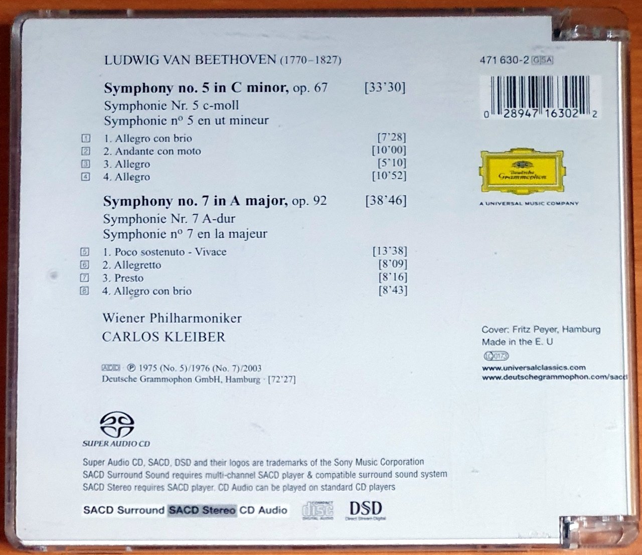 BEETHOVEN: SYMPHONIES NOS. 5 & 7 / WIENER PHILHARMONIKER, CARLOS ...