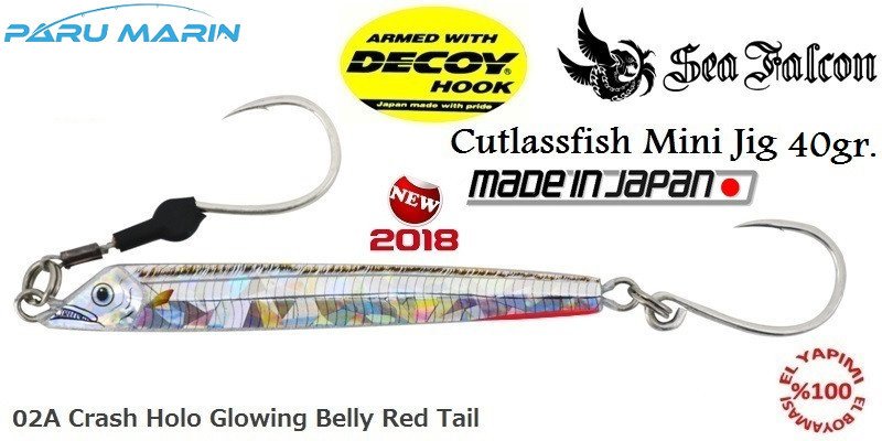 Sea Falcon Cutlassfish Jig Mini 40gr. 02A Crash Holo Glowing Belly Red Tail