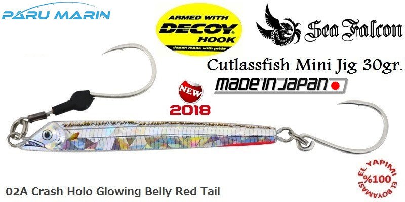 Sea Falcon Cutlassfish Jig Mini 30gr. 02A Crash Holo Glowing Belly Red Tail Sea Falcon Cutlassfish Jig Mini 30gr. 02A Crash Holo Glowing Belly Red Tail