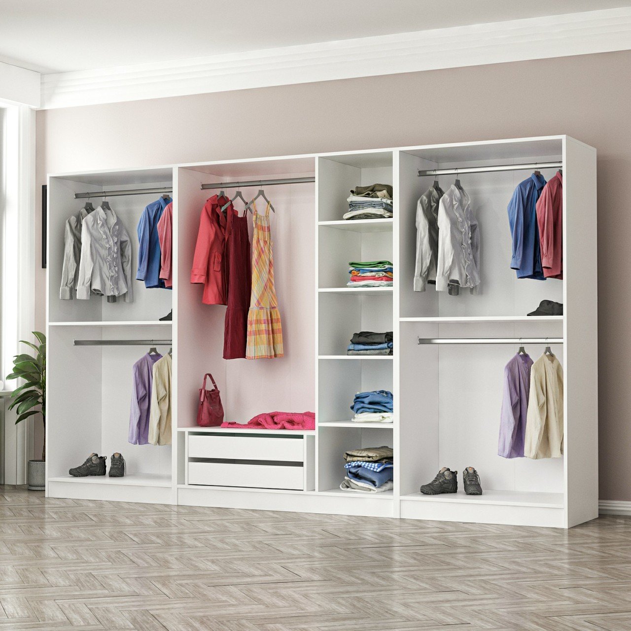 Wardrobes - Mina Castle 7 Lid Q2 Cabinet - Walnut Pera