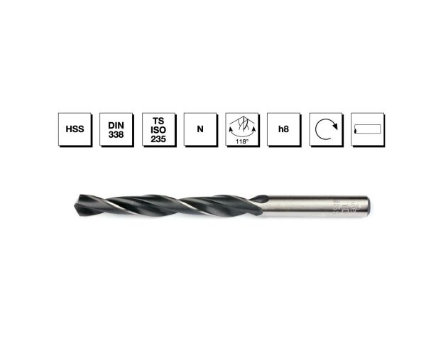 HSS DIN 338 Silindirik Saplı Kısa Matkap Ucu 10 mm - HADDELİ