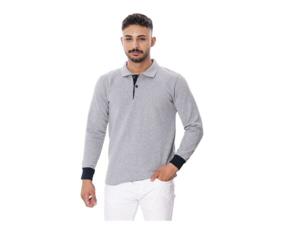 Polo Yaka İki İplik Uzun Kol Sweat Gri XXL