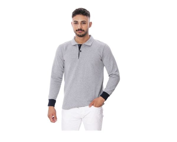 Polo Yaka İki İplik Uzun Kol Sweat Gri XXXL