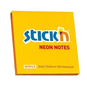 Hopax Stick'n 76x76 Yapışkanlı Not Kağıdı Neon Turuncu 100yp