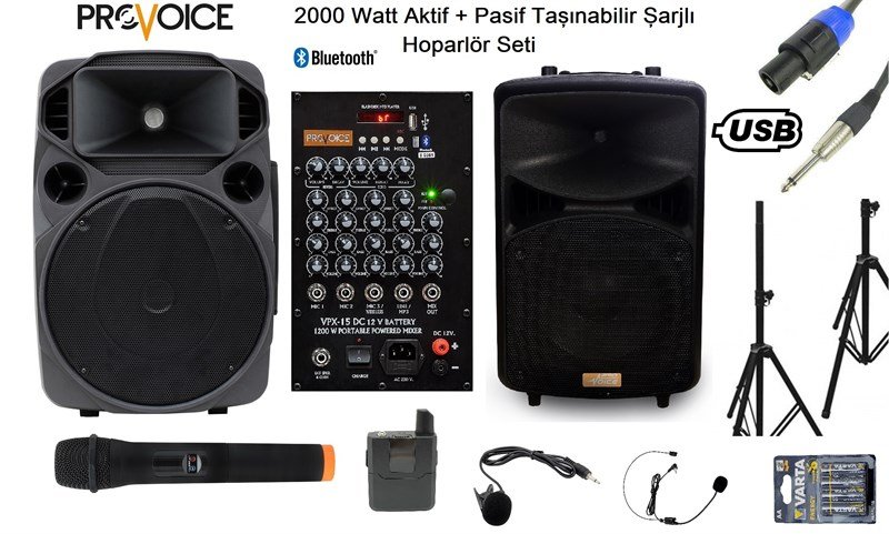 Provoice VPX-15 DCW 15 İnç 800 Watt Pasif + 15 İnç 1200 Watt Aktif Hoparlör Seti Provoice VPX-15 DCW 15 İnç 800 Watt Pasif + 15 İnç 1200 Watt Aktif Hoparlör Seti