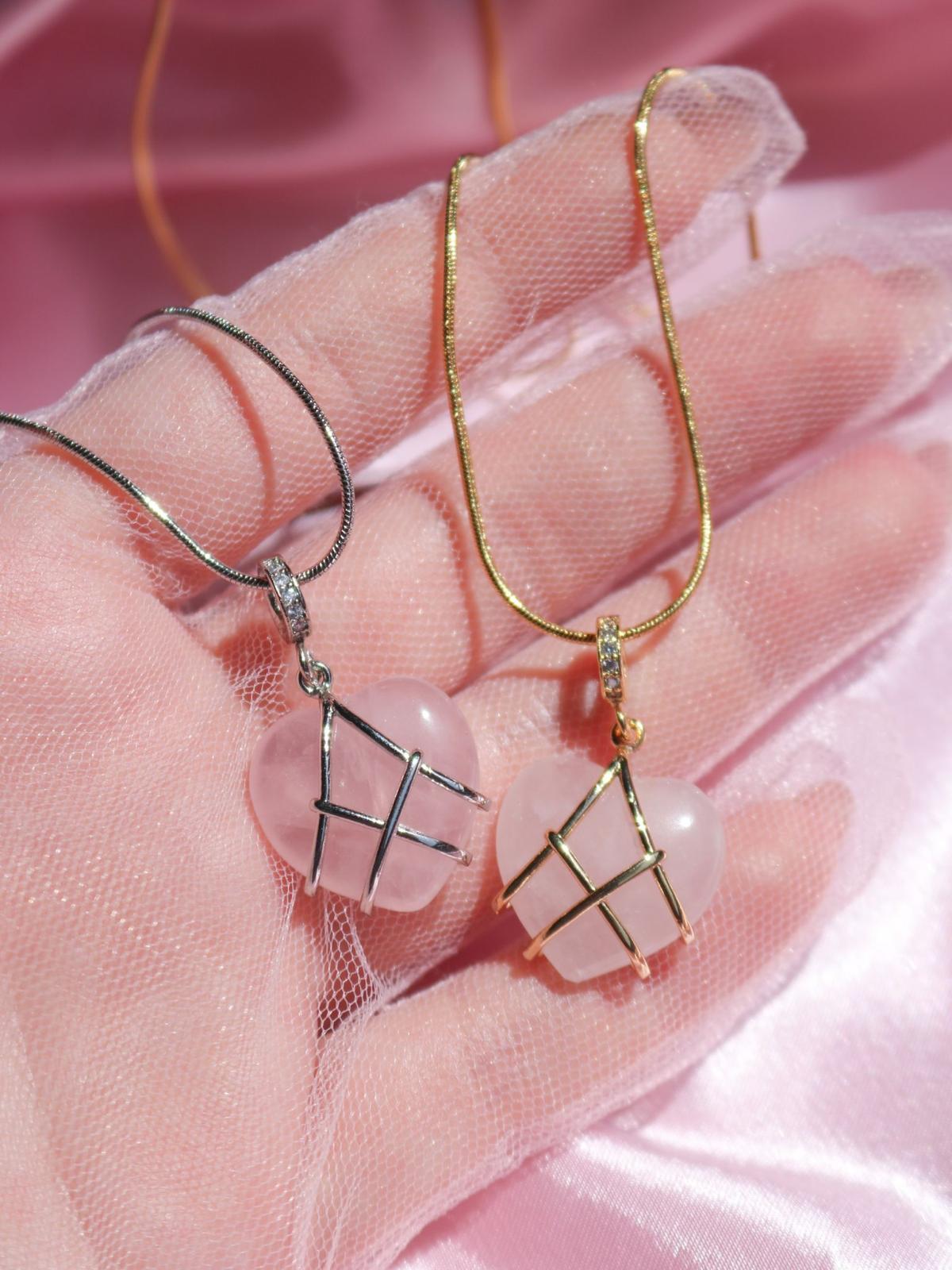 C'est du Serein: Heart Rose Quartz Crystal Vial Necklaces | Singapore