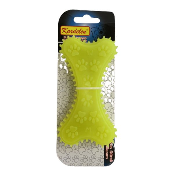 Petpretty Plastik Pati Desenli Kemik Köpek Oyuncağı Sarı L 14x8 Cm