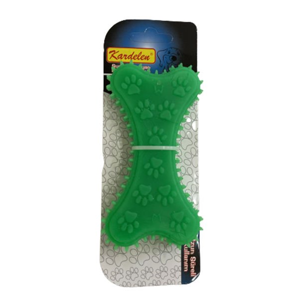 Petpretty Plastik Pati Desenli Kemik Köpek Oyuncağı Yeşil M 14x8 Cm