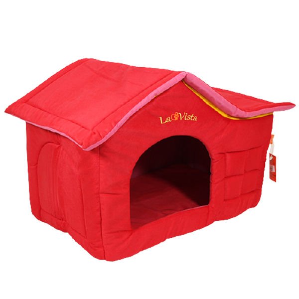 Lavista Çatılı Kedi ve Köpek Evi Kırmızı Kadife İç Mekan