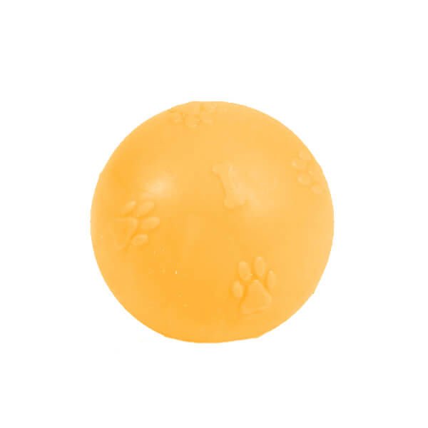 Petpretty Kauçuk Top Pati Desenli Köpek Oyuncağı L 7 Cm Sarı