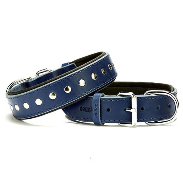 Doggie Comfort Deri Rivetli Köpek Boyun Tasması Medium Mavi 3.5x47-55 Cm