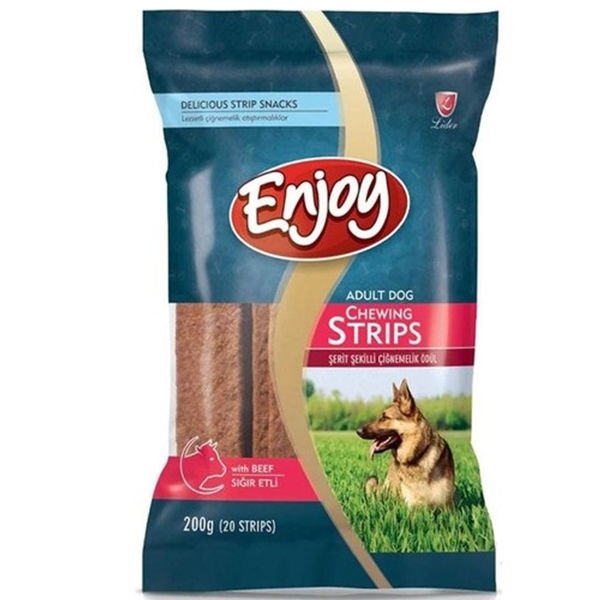 Enjoy Strips Şerit Şekilli Biftekli Köpek Ödül Çubukları 200 Gr