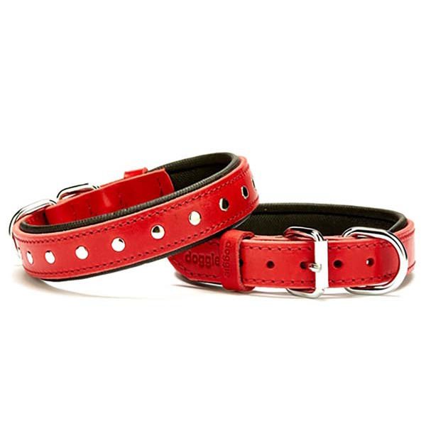 Doggie Comfort Deri Rivetli Köpek Boyun Tasması Medium Kırmızı 2.5x37-45 Cm