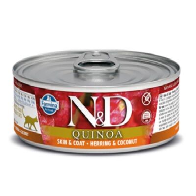 ND Quinoa SkinCoat Ringa Balığı Hindistan Cevizi Kedi Konservesi 80 Gr