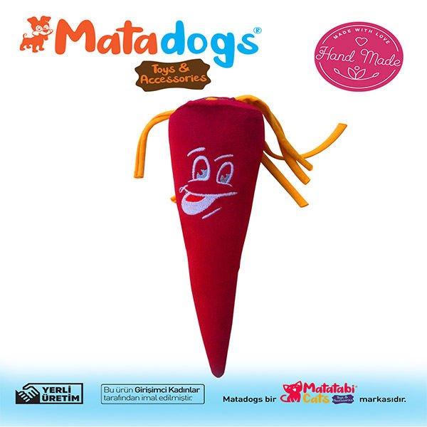 Mata Dogs Mooni Havuç Şekilli Köpek Oyuncağı 28 Cm Kırmızı