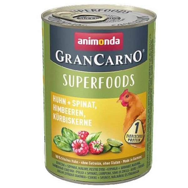 Animonda Gran Carno Superfoods Tavuk Ispanak Ve Ahududulu Yetişkin Köpek Konservesi 400 Gr