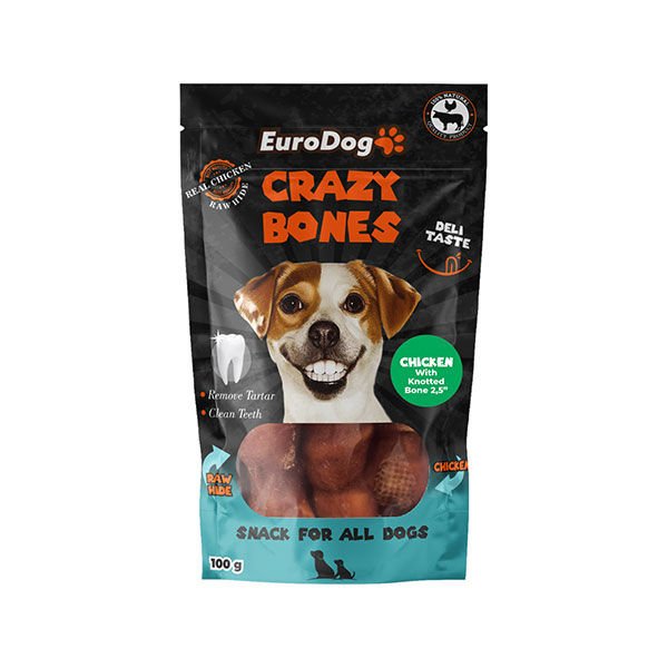 EuroDog Crazy Bones Tavuklu Düğümlü Kemik Köpek Ödül Maması 100Gr