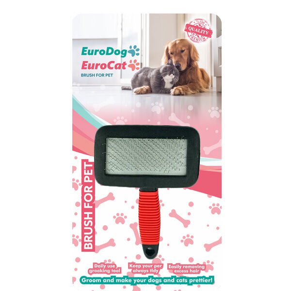 Euro Gold Plastik Saplı Kedi ve Köpek Tarama Fırçası Medium Kırmızı