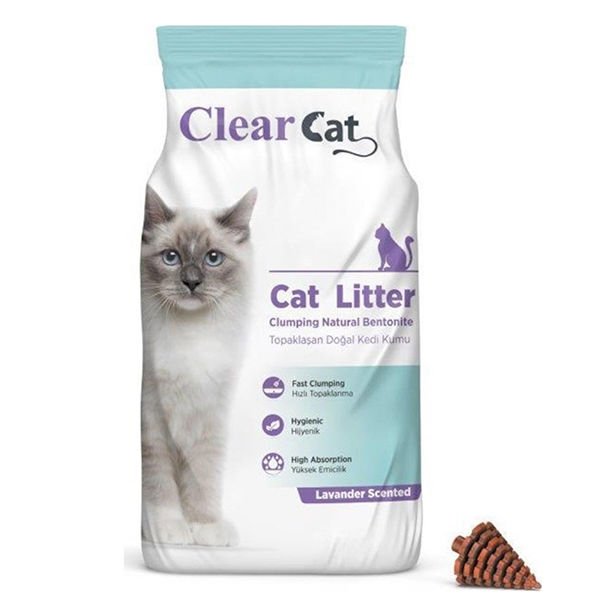 Clear Cat Lavantalı Topaklanan Doğal Bentonit Kedi Kumu İnce 5 Kg