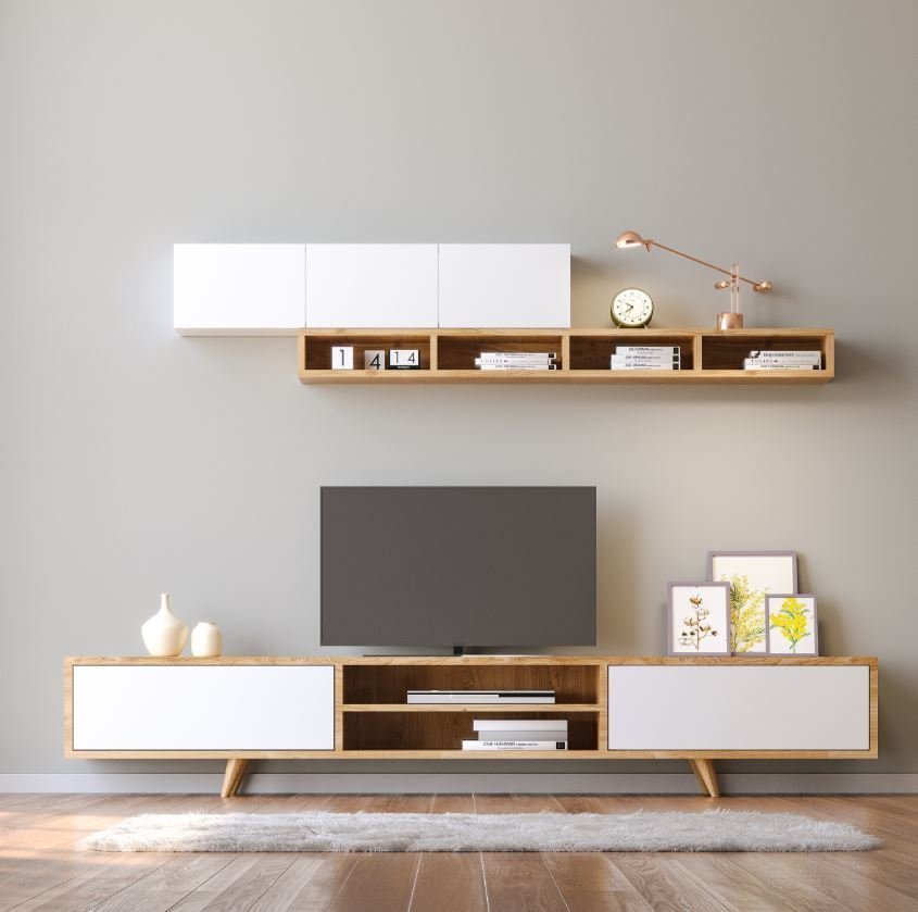 Rose Tv Unit Shelf and Cabinet 170 cm - Oak/White