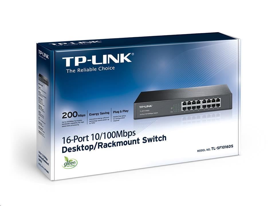 16-Port 10/100Mbps Tak ve Kullan - En. Tasarruflu 13'' Rackmount Switch