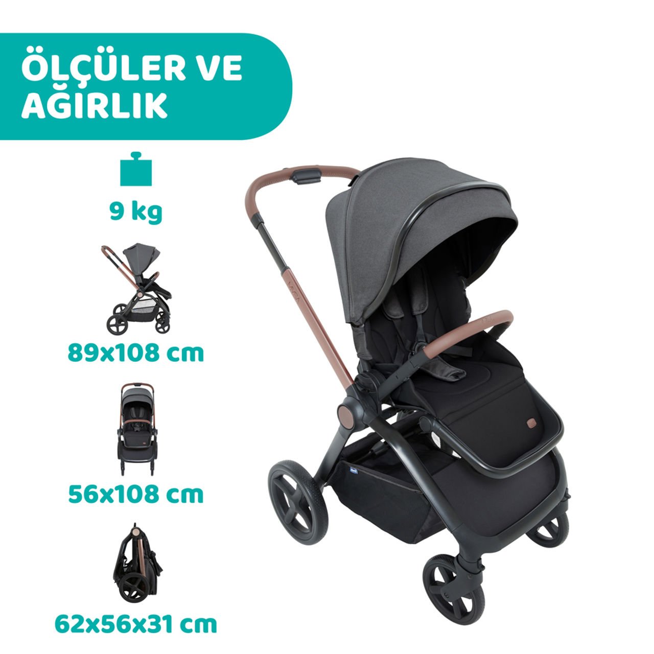 Chicco Mysa Bebek Arabası Black Satin