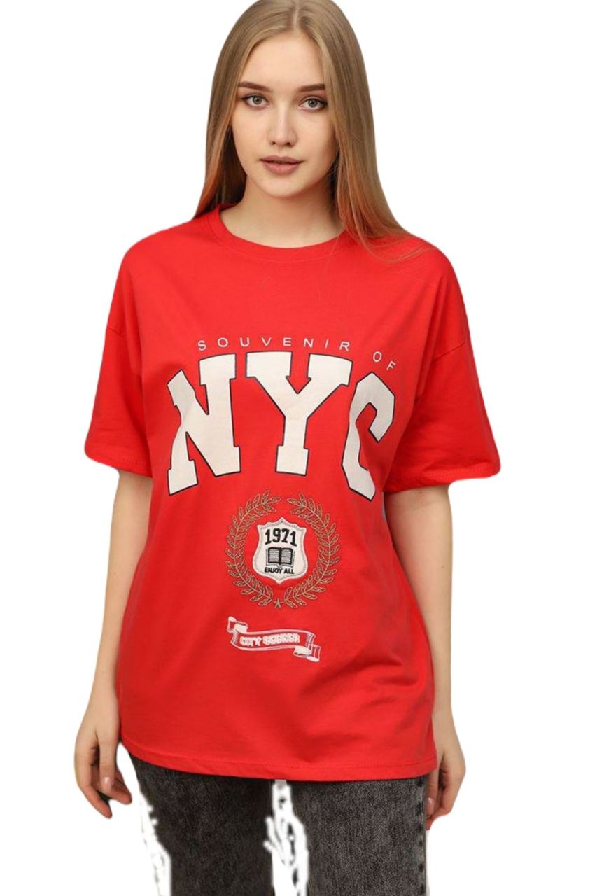 NYC Baskılı Tişört Kırmızı