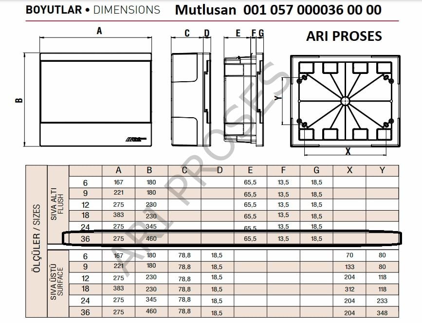 Mutlusan 36Lı Comfort Sigorta Kutusu 001 057 000036 00 00 Kasa Ölçüleri Boyutları