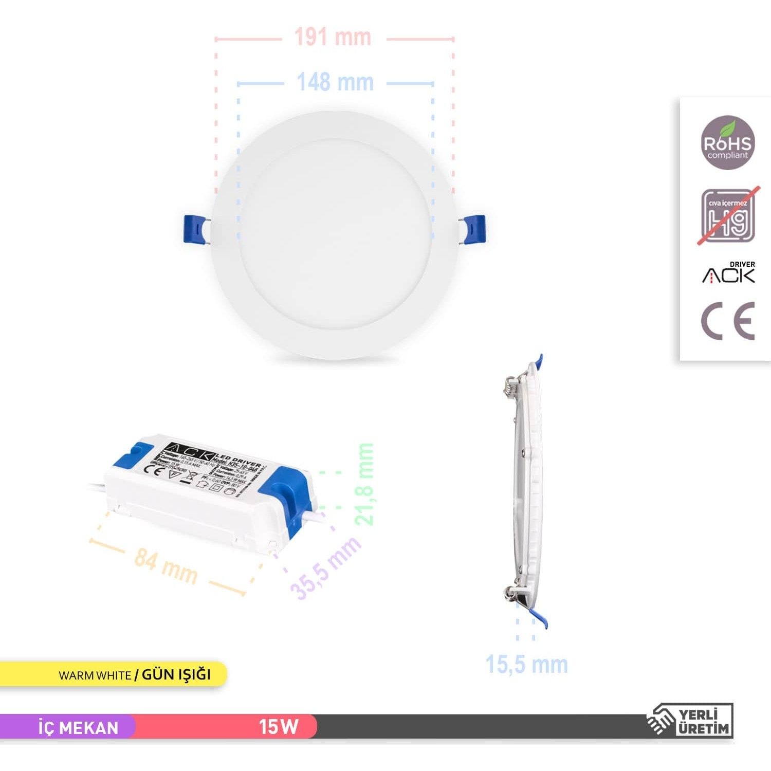 Ack 15W Sıva Altı Led Panel Armatür - 3000K Gün Işığı