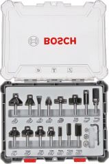 Bosch - Profesyonel 15 Parça Karışık Freze Ucu Seti 8 mm Şaftlı Tophan Makina