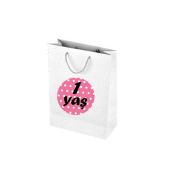 Pembe 1 Yaş Beyaz Karton Çanta 10 Adet 10x14 cm