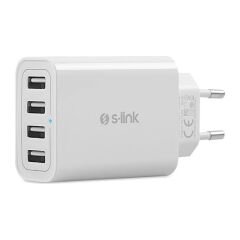 S-Lınk Swapp SW-C8 Beyaz 5V - 5.6A  4*Usb Smart Port 2.4A Ev Şarj Adaptör