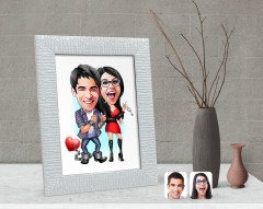 Kişiye Özel Sevgililer Karikatürlü Dekoratif Çerçeve-1