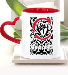 Kişiye Özel Ç Harfi Kırmızı Kalpli Kupa Bardak (Model 2)