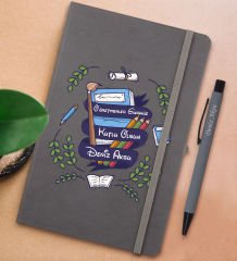 BK Gift Kişiye Özel Öğretmenler Günü Tasarımlı Gri Termo Deri Defter ve Metal Versatil Kalem(0,7 Kurşun) Hediye Seti-2