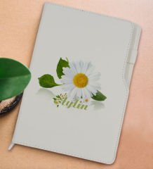 BK Gift Kişiye Özel Papatya Temalı Beyaz Termo Deri Not Defteri 15x21cm-4