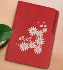 BK Gift Kişiye Özel Papatya Temalı Kırmızı Termo Deri Not Defteri 15x21cm-1