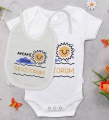 BK Kids Amcamı Çok Seviyorum Tasarımlı Bebek Body Zıbın ve Mama Önlüğü Hediye Seti - Model 1