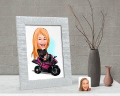 Kişiye Özel Kadın Motorcu Karikatürlü Dekoratif Çerçeve-1