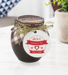 Kişiye Özel İsimli Sevgililer Günü Ahşap Anahtarlıklı El Yapımı 400gr Melodi Kakaolu Fındık Kreması Hediye Seti-55