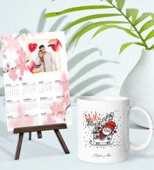 BK Gift Kişiye Özel Yılbaşı Tasarımlı Kupa Bardak ve 13x18cm Fotoğraf Kartlı Şövaleli 2023 Takvim Hediye Seti-35