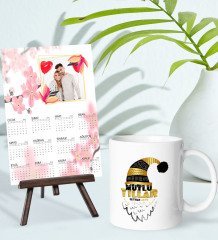 BK Gift Kişiye Özel Yılbaşı Tasarımlı Kupa Bardak ve 13x18cm Fotoğraf Kartlı Şövaleli 2023 Takvim Hediye Seti-44