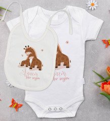 BK Kids Annem Her Şeyim Tasarımlı Bebek Body Zıbın ve Mama Önlüğü Hediye Seti - Model 2