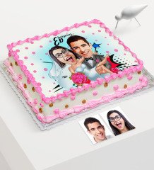 Kişiye Özel Evleniyoruz Karikatür Baskılı Yaş Pasta İçin Yenilebilir Şekerli Kağıt - 9