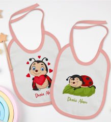BK Kids Kişiye Özel Uğur Böceği Tasarımlı 2âli Pembe Mama Önlüğü-1